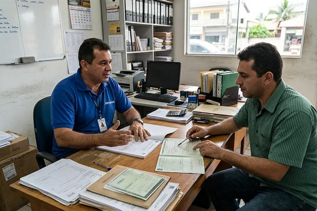 Cliente e despachante discutindo transferência de veículo em Marituba.