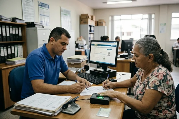 Profissional assistindo cliente na renovação da CNH em Marituba.