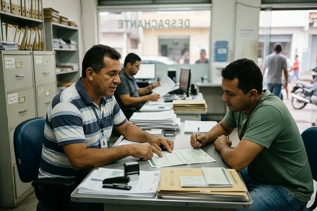 Profissional orientando cliente sobre licenciamento de veículos em Marituba.